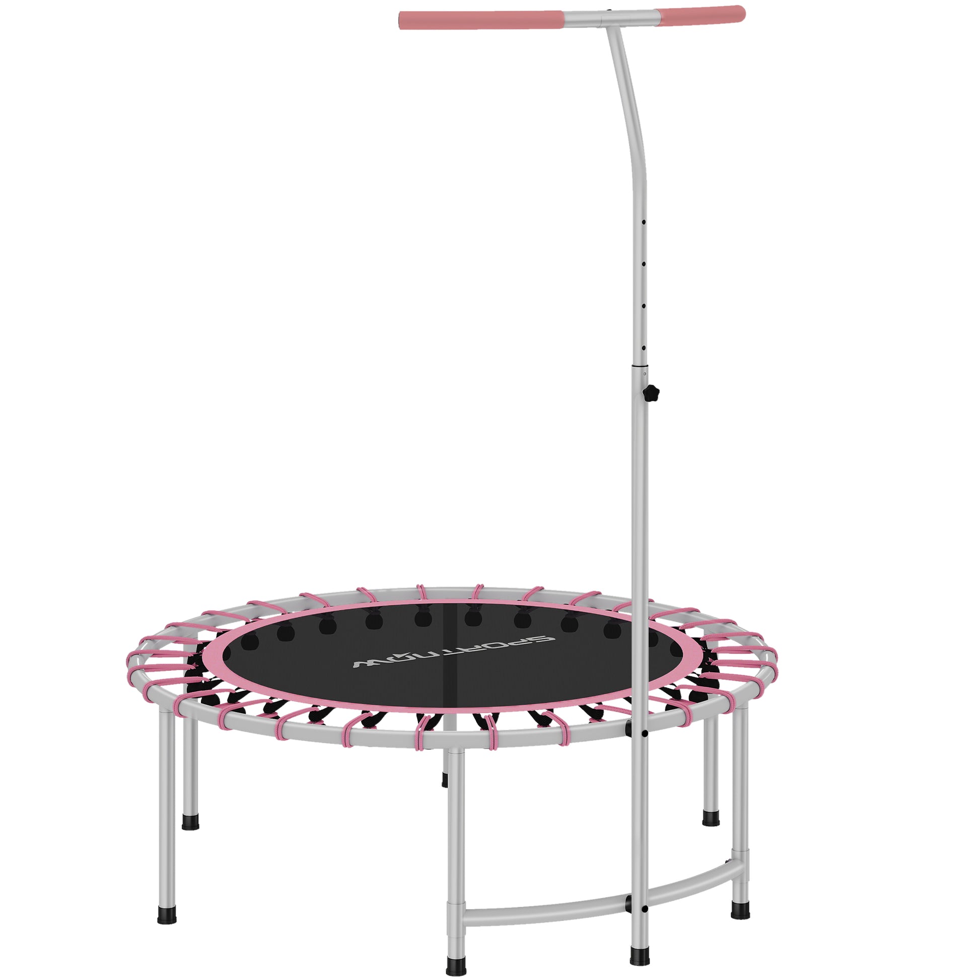 Photo of SPORTNOW 40" Fitness Trampoline, Mini Rebounder Trampoline for Adults with 5-Level Adjustable Handle, Indoor Exercise Bungee Rebounder, Max Load 100KG, Pink in Pink colour on a white background