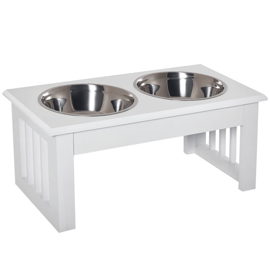 Photo of PawHut Raised Dog Feeding Bowls with Stand, Stainless Steel for  Extra Small and Small Dog, 44L x 24W x 15H cm - White in White colour on a white background