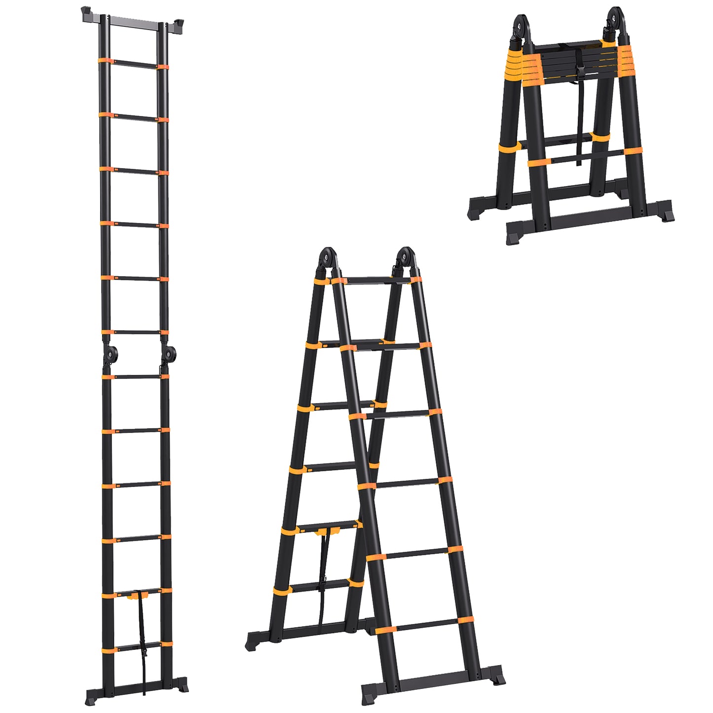 Photo of HOMCOM 3.8m Duo Aluminium Ladder w/ Tool Holder - Yellow in Yellow colour on a white background