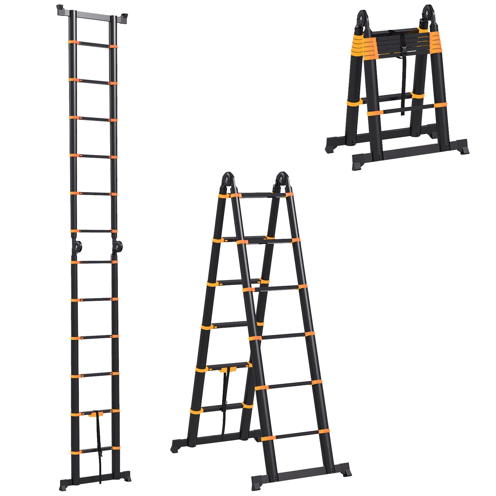 Photo of HOMCOM 3.8m Duo Aluminium Ladder w/ Tool Holder - Yellow in Yellow colour on a white background