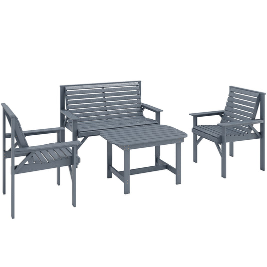 Photo of Outsunny 4 Piece Wooden Garden Furniture Set, Outdoor Garden Sofa Set with 2 Armchairs, Loveseat and Coffee Table, Grey in Grey colour on a white background