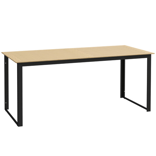 Photo of Outsunny Garden Table for 6 People, 175 x 78 x 75 cm Rectangle Outdoor Dining Table with Slatted Top, Metal Frame, for Balcony, Deck, Teak in Teak colour on a white background