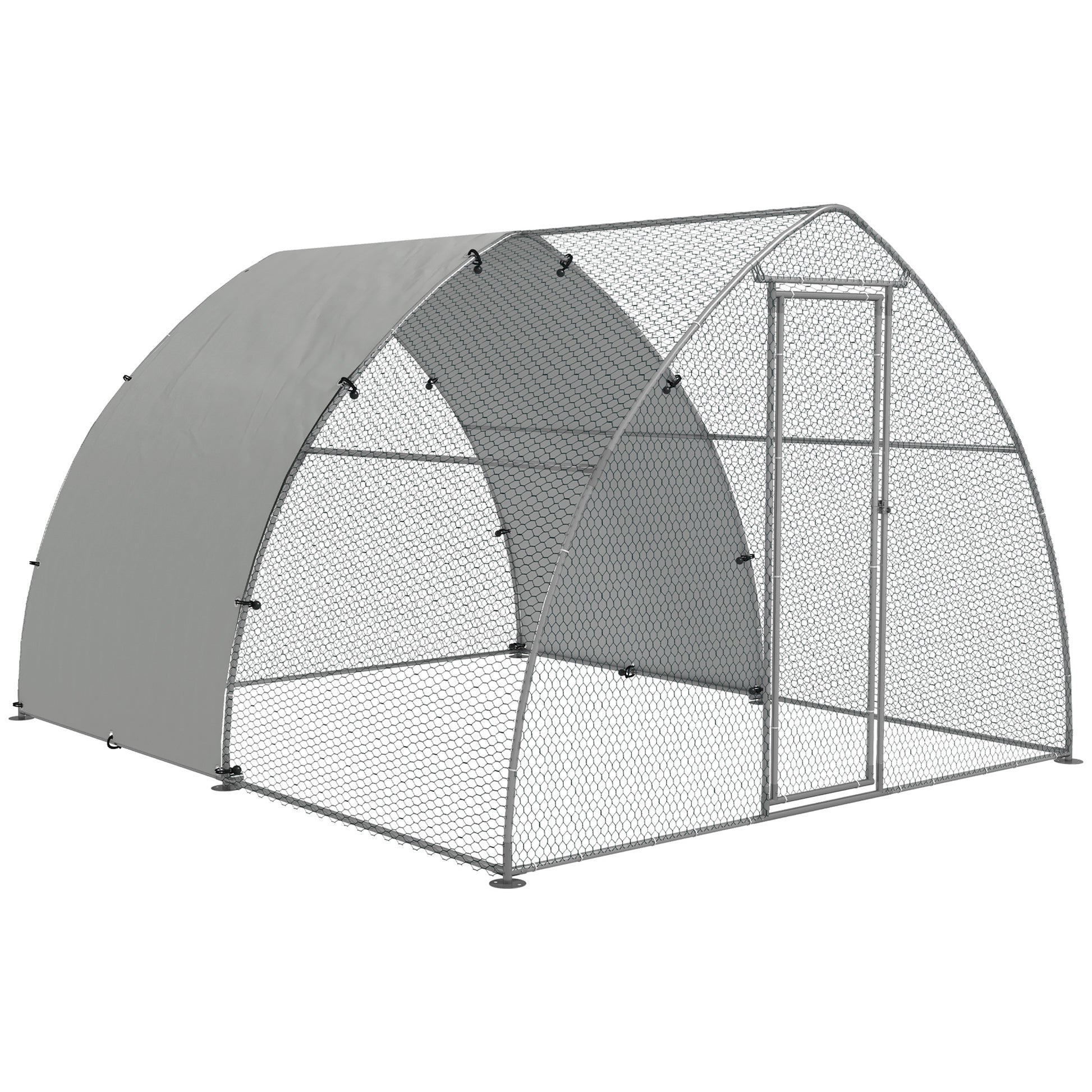 Photo of PawHut Galvanised Outdoor Chicken Coop, with Cover, for 8-12 Chickens, Hens, Ducks, Rabbits, 3 x 3.8 x 2.2m - Silver Tone in Tone colour on a white background