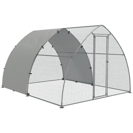 Photo of PawHut Galvanised Outdoor Chicken Coop, with Cover, for 8-12 Chickens, Hens, Ducks, Rabbits, 3 x 3.8 x 2.2m - Silver Tone in Tone colour on a white background