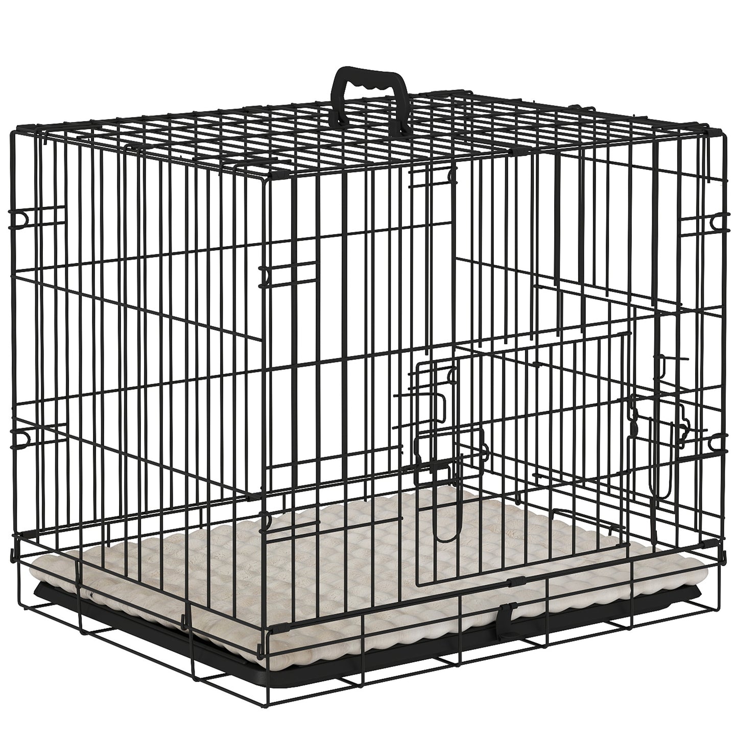 Photo of PawHut Foldable Dog Crate with Two Doors with Tray, Soft Cushion, for Extra Small Dogs, 60 x 45 x 50, Black in Black colour on a white background