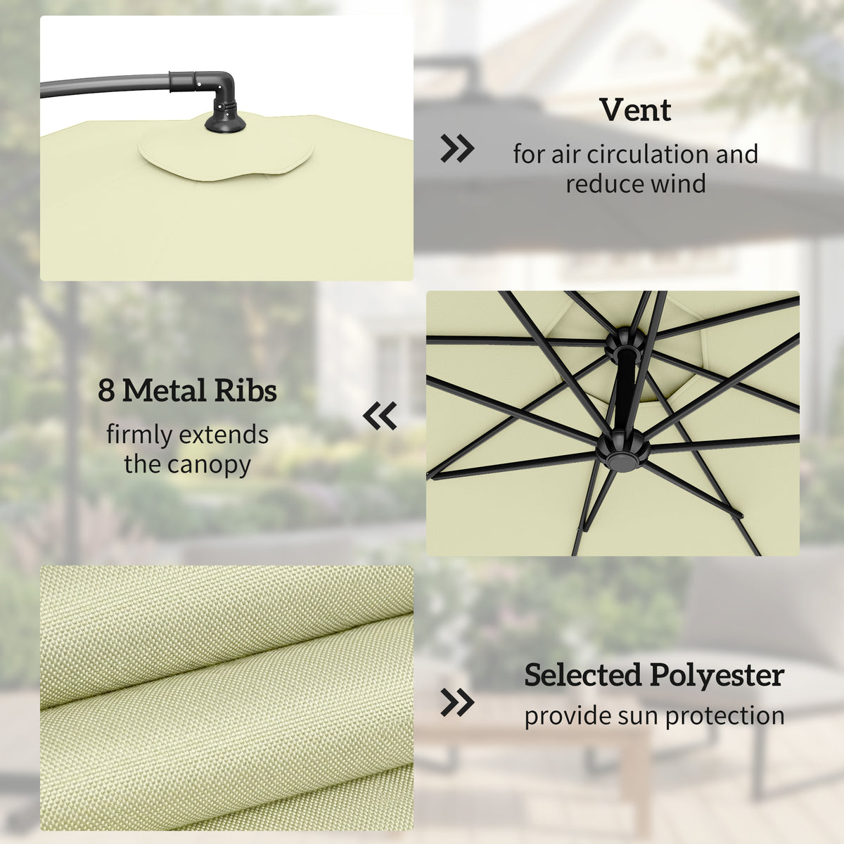 Outsunny 3m Overhanging Cantilever Parasol, with Cross Base - Beige