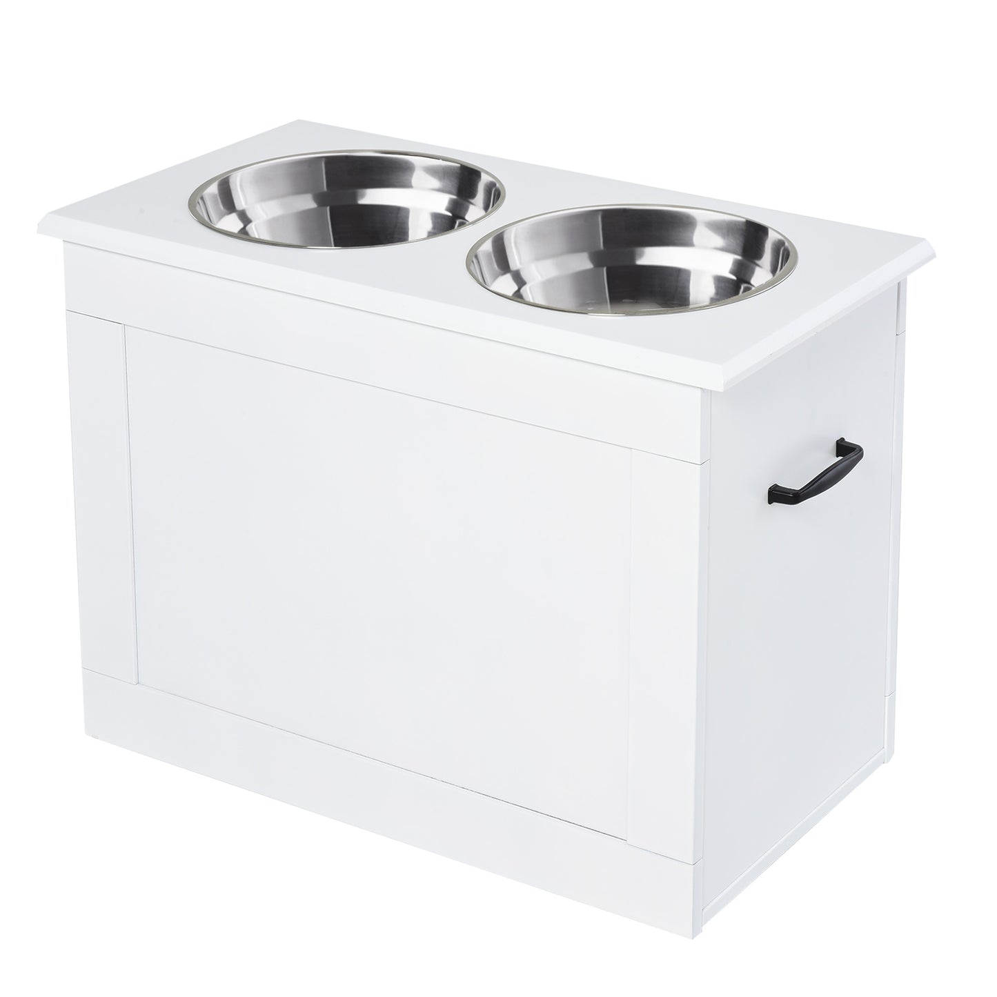 Photo of PawHut Raised Dog Bowls, with Storage, Two Stainless Steel Bowls, Elevated Base - White in White colour on a white background