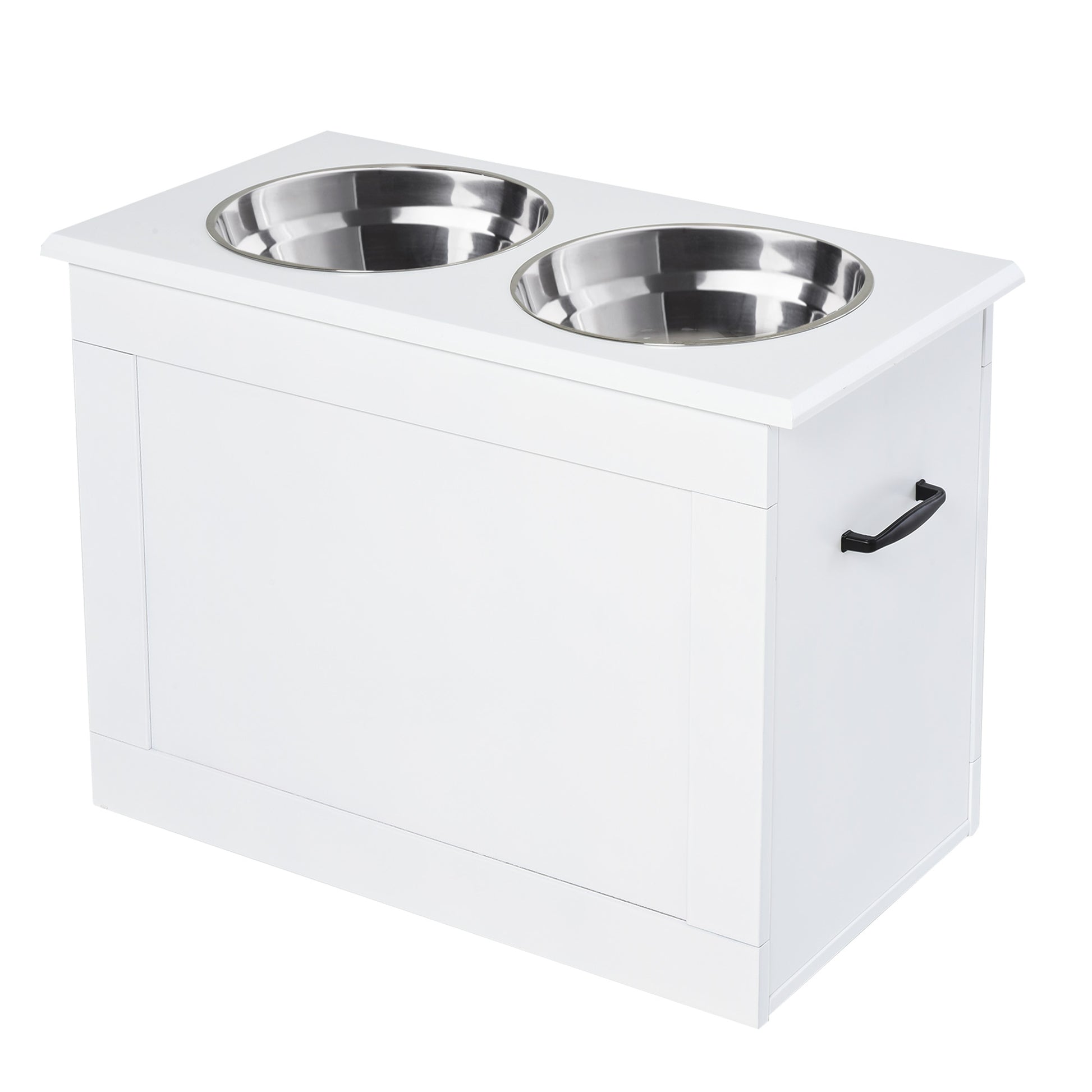 Photo of PawHut Raised Dog Bowls, with Storage, Two Stainless Steel Bowls, Elevated Base - White in White colour on a white background