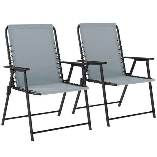 Photo of Outsunny Folding Garden Chairs Set of 2, Outdoor Dining Chairs with Wide Texteline Seat, High Back and Armrests, Light Grey in Grey colour on a white background