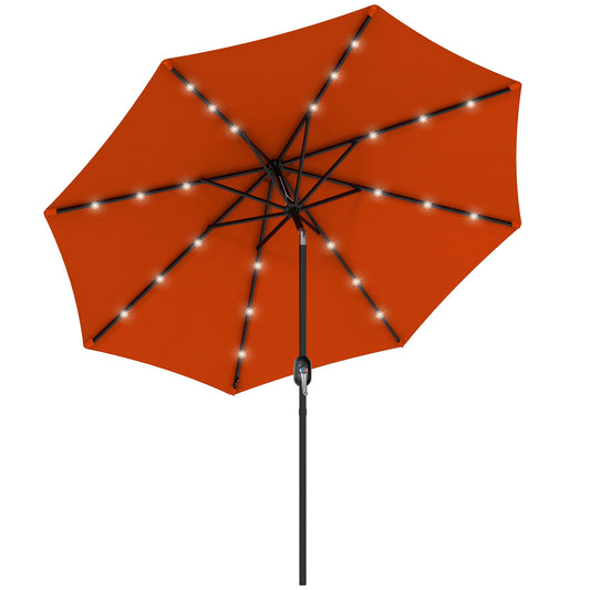 Photo of Outsunny 2.7m Outdoor Patio Garden Umbrella Parasol with Tilt Crank and 24 LEDs Lights, Orange in Orange colour on a white background