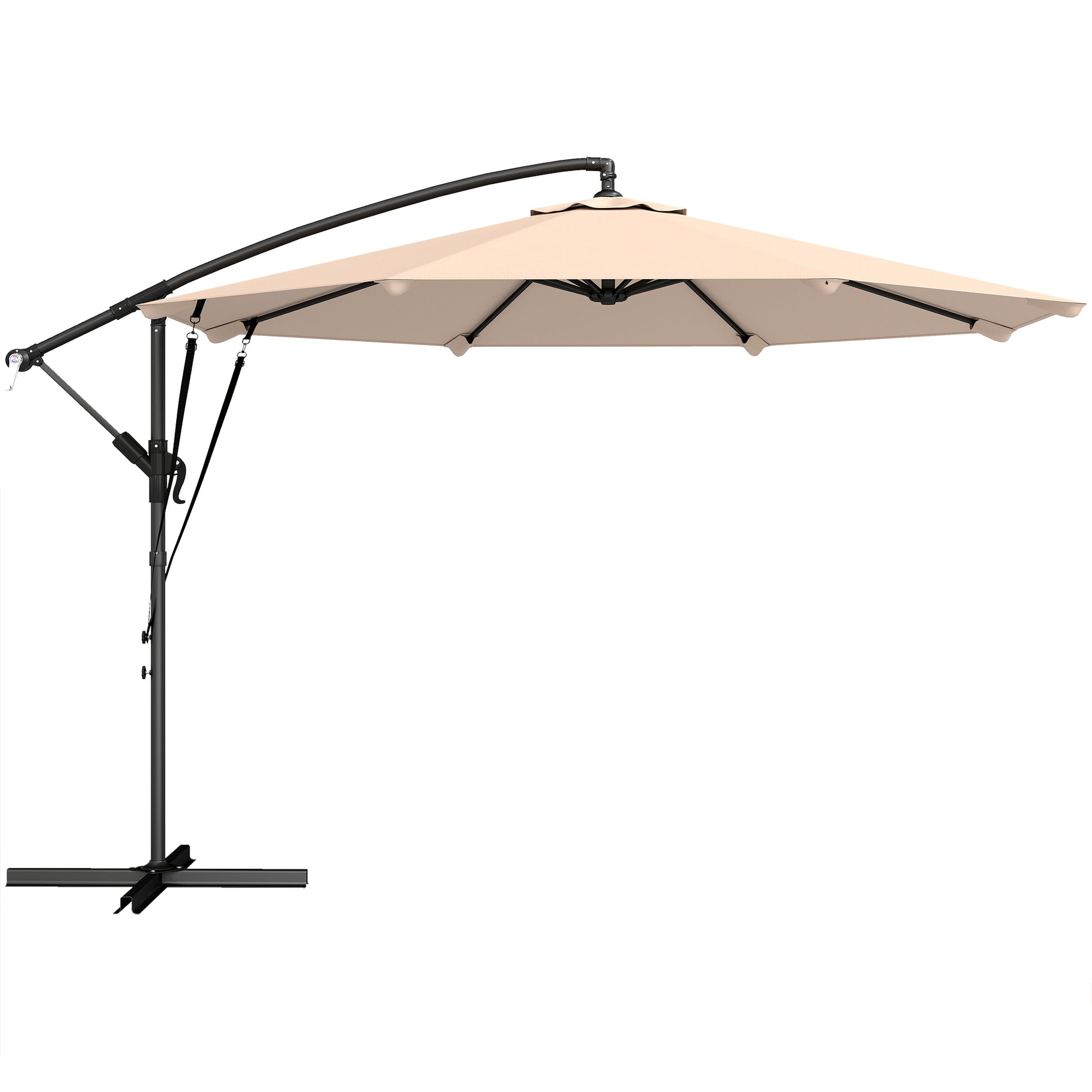 Photo of Outsunny 3 m Cantilever Parasol with Protective Cover and Wind Ropes, Banana Parasol with Crank Handle, Khaki in Khaki colour on a white background