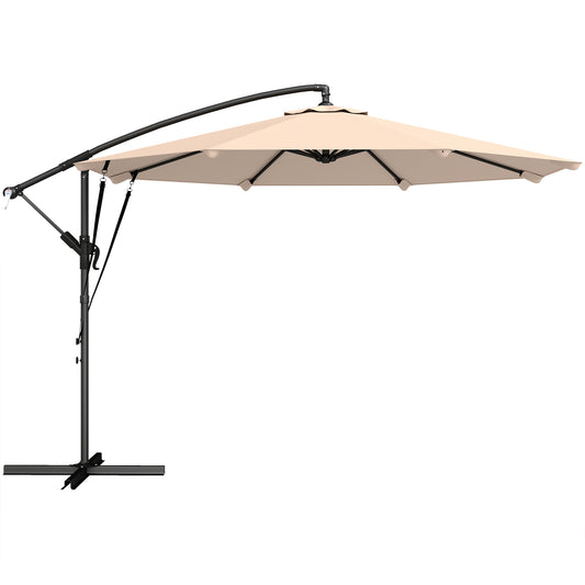 Photo of Outsunny 3 m Cantilever Parasol with Protective Cover and Wind Ropes, Banana Parasol with Crank Handle, Khaki in Khaki colour on a white background