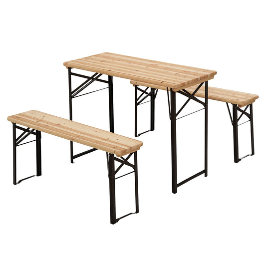 Photo of Outsunny Portable Folding Camping Picnic Table and Bench Set Garden BBQ Chairs Stools Trestle Wooden Wood (120cm(L) x 25cm(W) x 46cm(H)) in 46cm(H)) colour on a white background