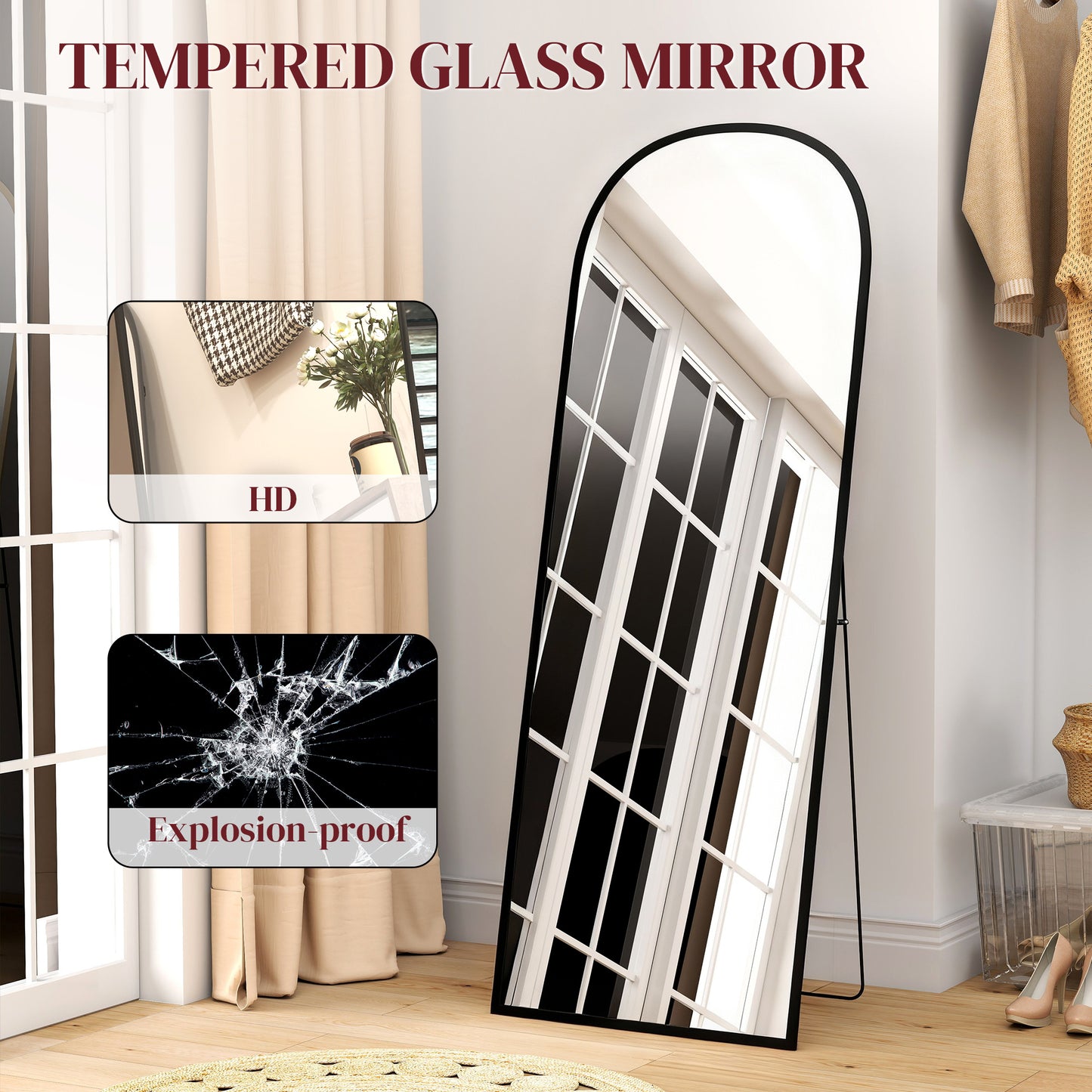 HOMCOM 165cm Aluminium Frame Standing Mirror - Black