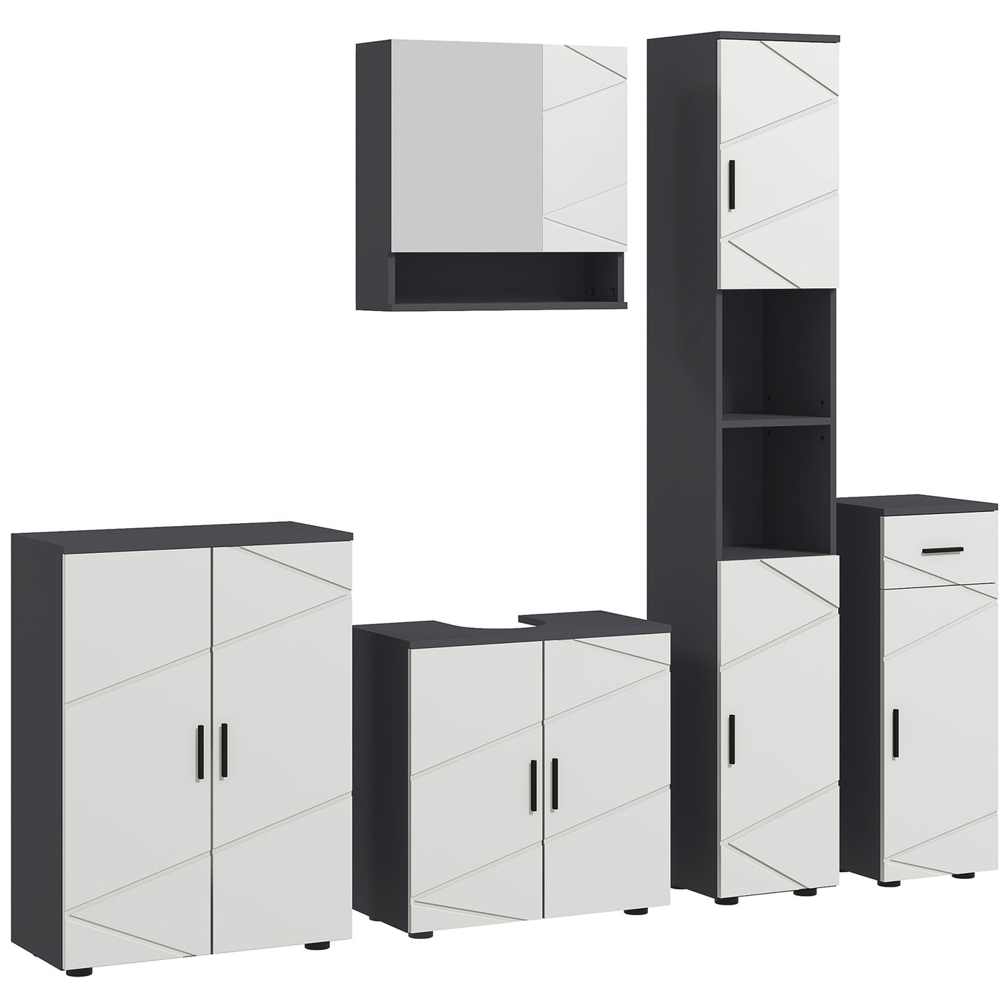 Photo of kleankin 5-Piece Bathroom Furniture Set, Bathroom Storage Cabinet with Doors and Shelves, Tall and Small Floor Cabinets, Wall-mounted Mirror Cabinet, Pedestal Sink Cabinet, Grey in Grey colour on a white background