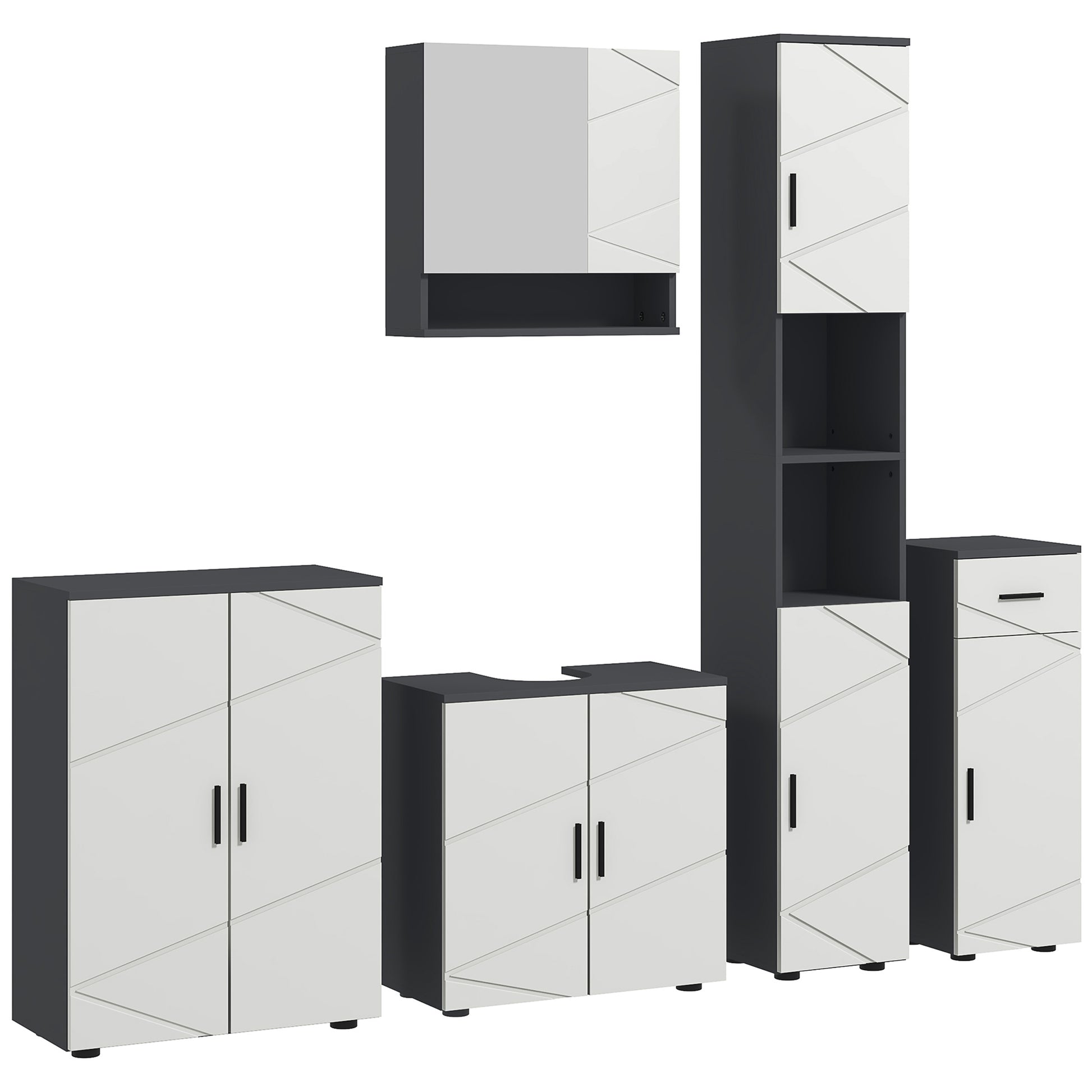 Photo of kleankin 5-Piece Bathroom Furniture Set, Bathroom Storage Cabinet with Doors and Shelves, Tall and Small Floor Cabinets, Wall-mounted Mirror Cabinet, Pedestal Sink Cabinet, Grey in Grey colour on a white background