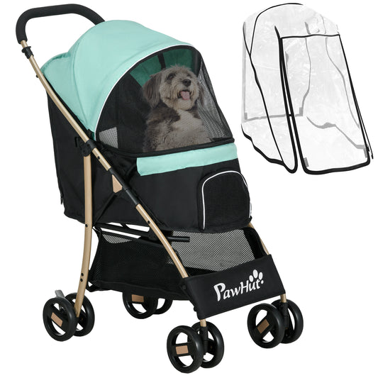 Photo of PawHut Pet Stroller for Small and Miniature Dogs, with Rain Cover - Green in Green colour on a white background