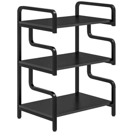 Photo of HOMCOM 3-Tier Printer Stand with Storage Shelves, Printer Table, 55 x 40 x 77cm Printer Shelf for Home Office, Study, Black in Black colour on a white background
