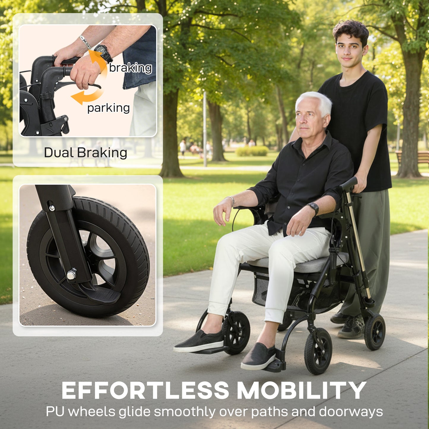 HOMCOM Rollator Walker Wheelchair, with Seat - Grey