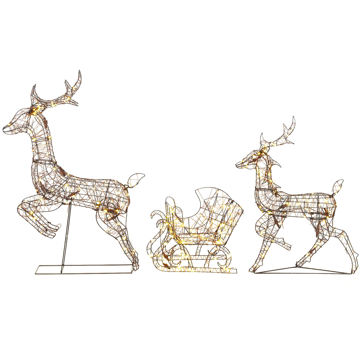 Photo of Outsunny 3-Piece Lighted Reindeer and Sleigh Set, PP Rattan Outdoor Christmas Decoration with LEDs, 8 Modes, Daily Timer in Timer colour on a white background