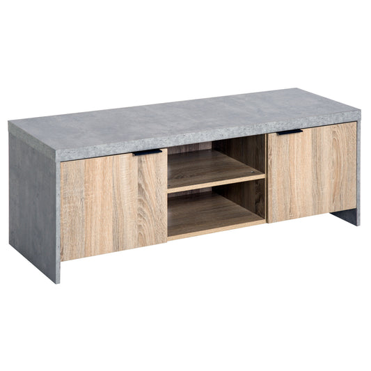 Photo of HOMCOM TV Stand for TV up to 55", 2 Doors TV Cabinet with Open Shelves, TV Unit TV Table for Living Room Bedroom Entertainment Room, 120L x 40W x 44H, Grey in Grey colour on a white background