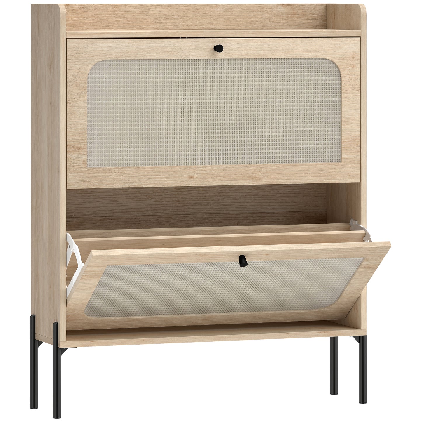 Photo of HOMCOM Shoe Cabinet with 2 Flip Drawers, Boho Narrow Shoe Storage Cabinet, Oak in Oak colour on a white background