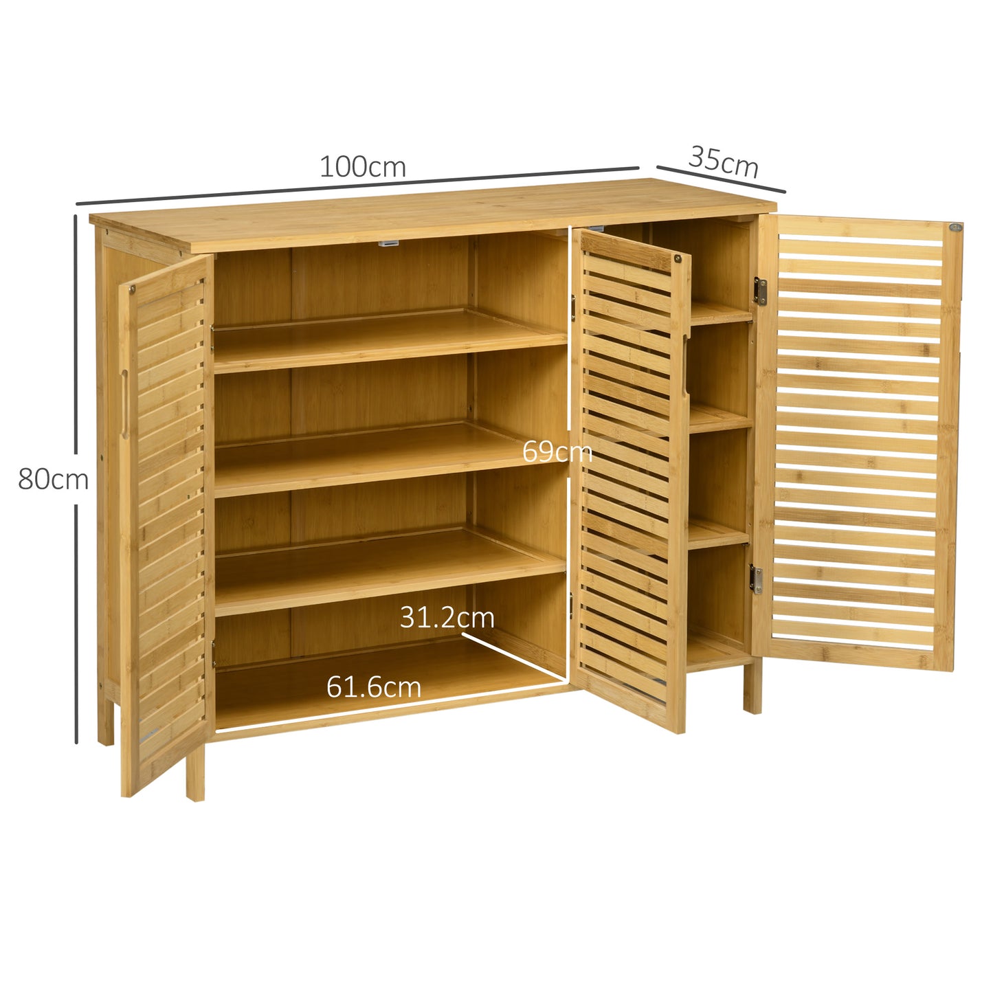 HOMCOM Rustic Shoe Cabinet, 3 Door Shoe Storage Cabinet with 8 Shelves, Natural Wood Finish