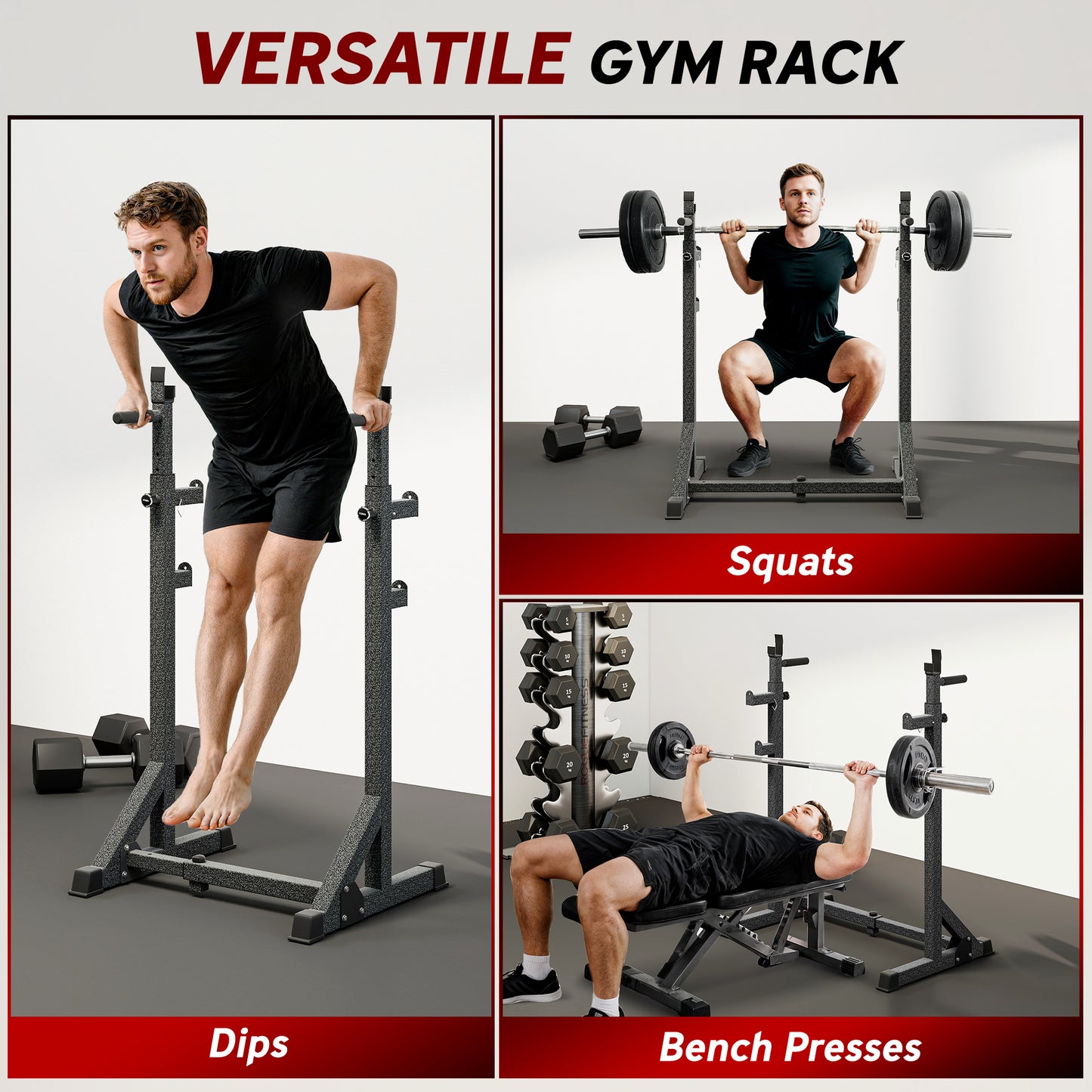 SPORTNOW Heavy Duty Barbell Squat Rack, Adjustable and Multifunctional Weight Power Stand, for Home, Gym - Black