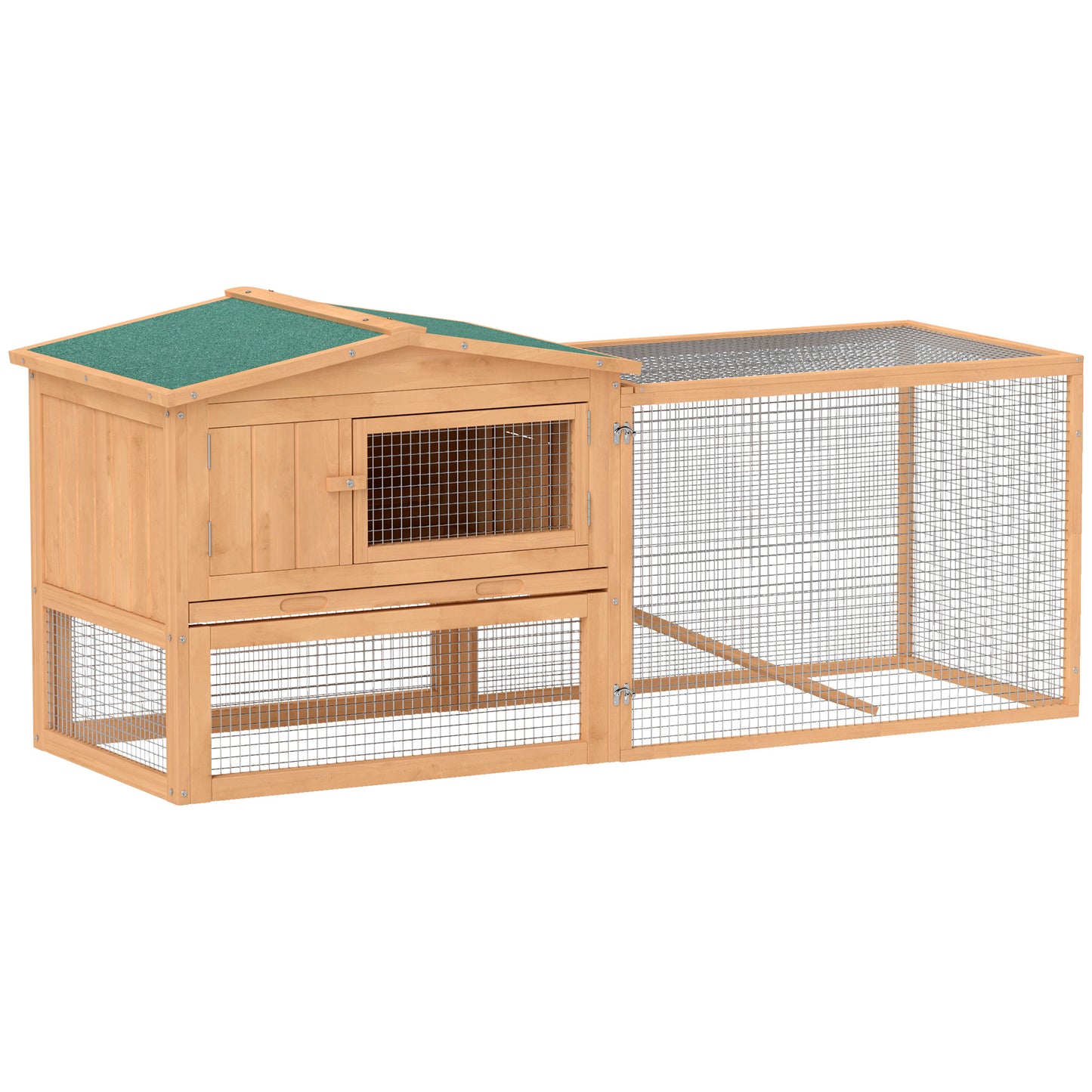 Photo of Pawhut Wooden Rabbit Hutch Guinea Pig hutch House 2 Tier with Rabbit Run for Outdoor Garden Backyard, Natural in Natural colour on a white background