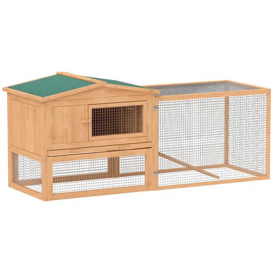 Photo of Pawhut Wooden Rabbit Hutch Guinea Pig hutch House 2 Tier with Rabbit Run for Outdoor Garden Backyard, Natural in Natural colour on a white background