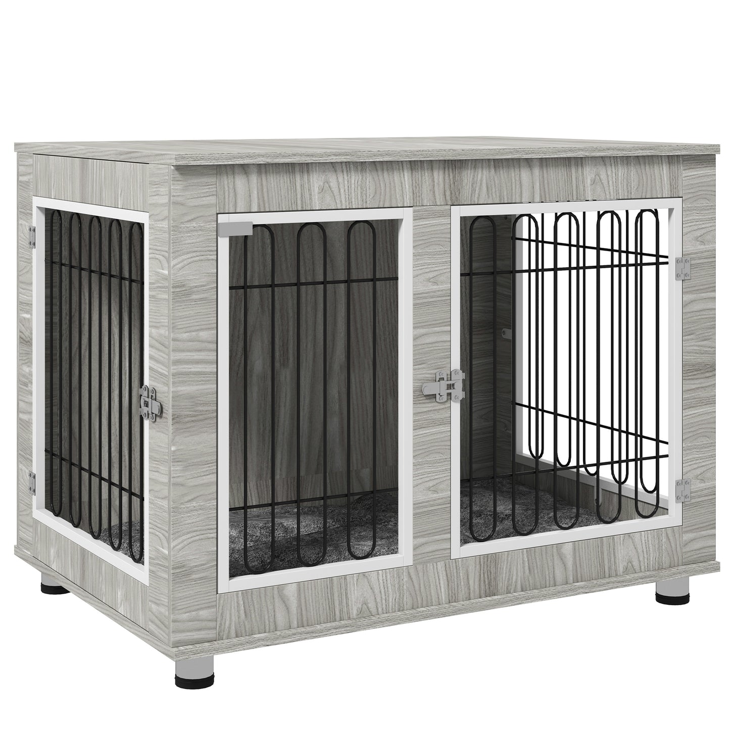 Photo of PawHut Indoor Dog Kennel w/ Soft Cushion, Double Door for Large Dogs, 106 x 74 x 81.5cm, Grey in Grey colour on a white background