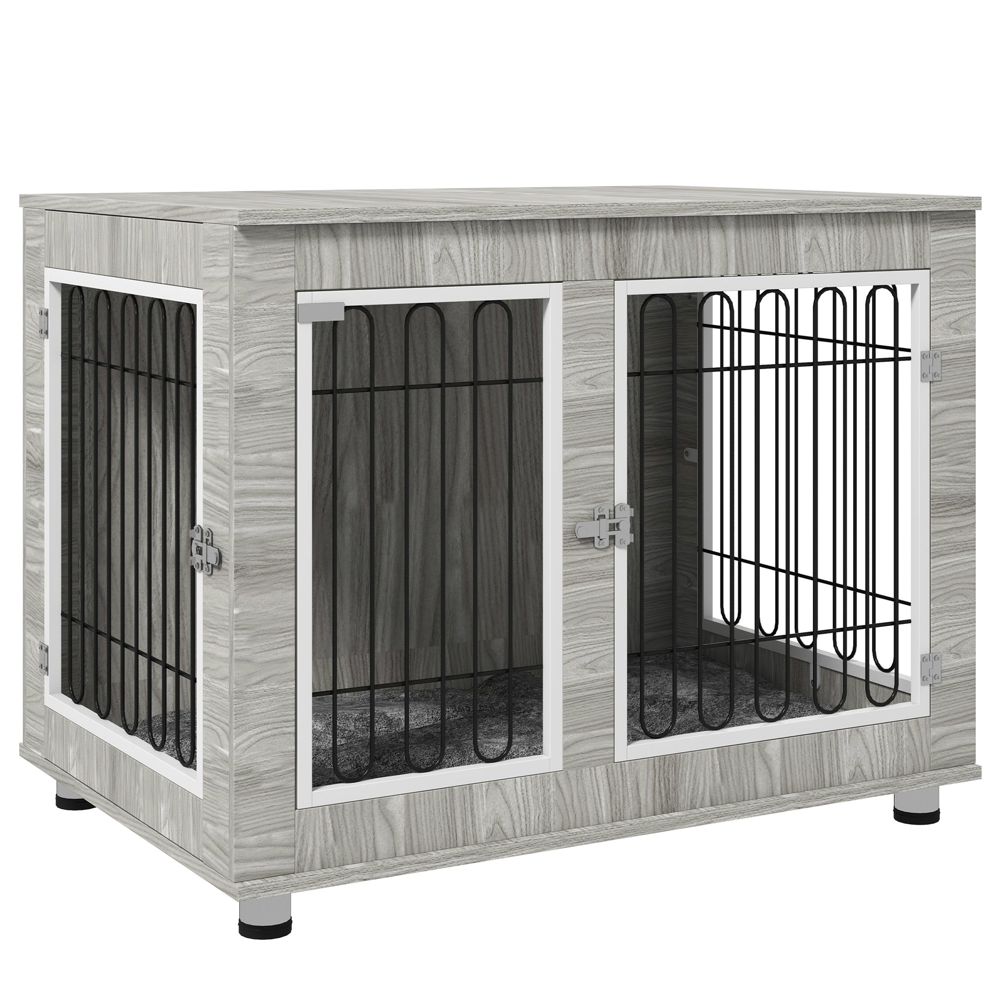 Photo of PawHut Indoor Dog Kennel w/ Soft Cushion, Double Door for Large Dogs, 106 x 74 x 81.5cm, Grey in Grey colour on a white background