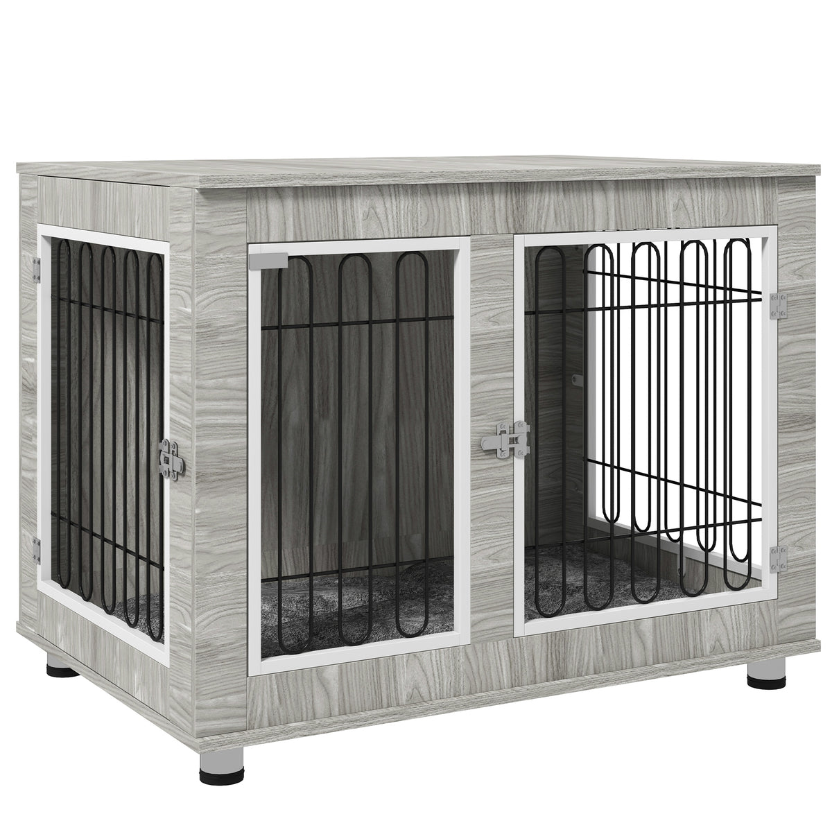 Photo of PawHut Dog Crate Furniture, Dog Cage End Table. with Soft Cushion, Double Door, for Large Dogs, Grey in Grey colour on a white background