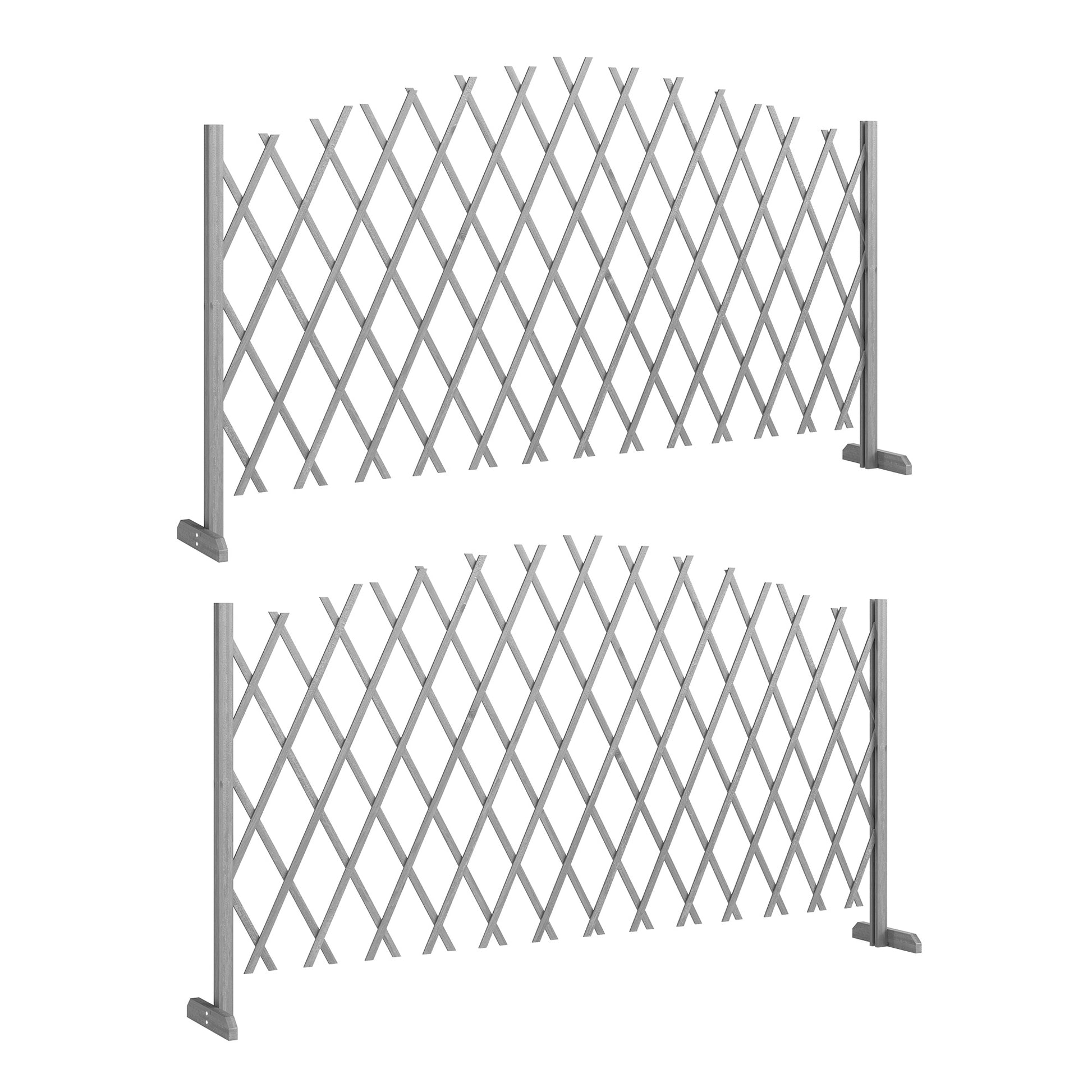 Photo of Outsunny 2 Pack Expanding Fence Panels, Wooden Freestanding Garden Fence with Stable Feet, 180 x 30 x 103cm, Dark Grey in Grey colour on a white background