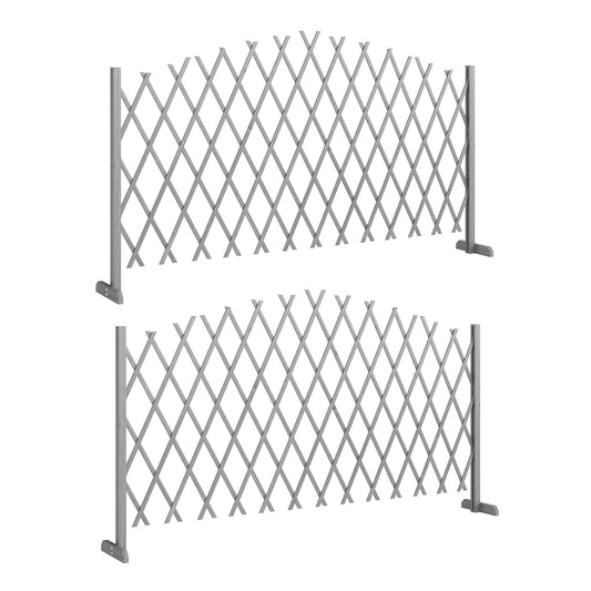Photo of Outsunny 2 Pack Expanding Fence Panels, Wooden Freestanding Garden Fence with Stable Feet, 180 x 30 x 103cm, Dark Grey in Grey colour on a white background