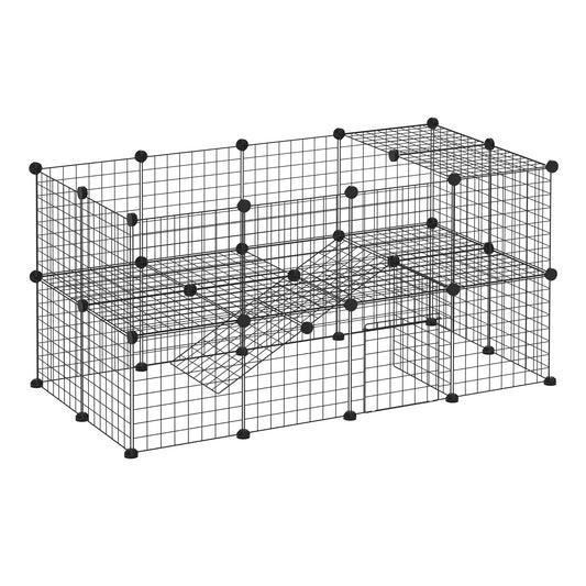 Photo of PawHut DIY Pet Playpen Metal Wire Fence Indoor Outdoor Rabbit Small Animals Cage 36 Panel Enclosure Black in Black colour on a white background