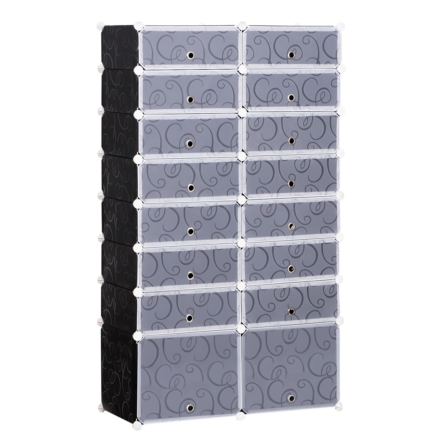 Photo of HOMCOM 16 Cube Shoe Rack, 2 x 8 Tier Shoe Storage Cabinet, Modular Plastic Shelves for Bedroom, Living Room and Entryway, Space Saving Footwear Organizer, 32 Pairs, White and Black in Black colour on a white background