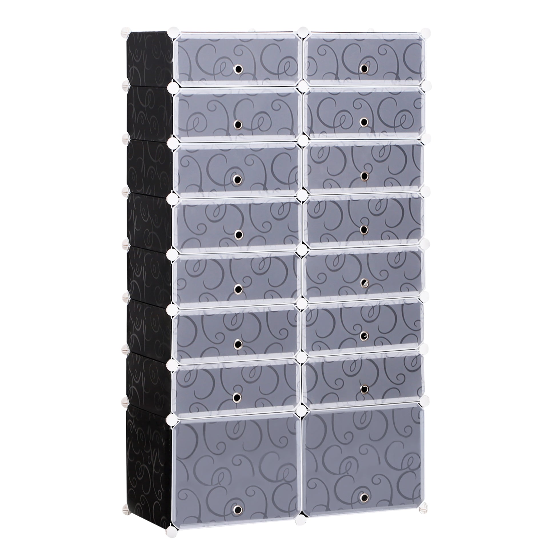 Photo of HOMCOM 16 Cube Shoe Rack, 2 x 8 Tier Shoe Storage Cabinet, Modular Plastic Shelves for Bedroom, Living Room and Entryway, Space Saving Footwear Organizer, 32 Pairs, White and Black in Black colour on a white background