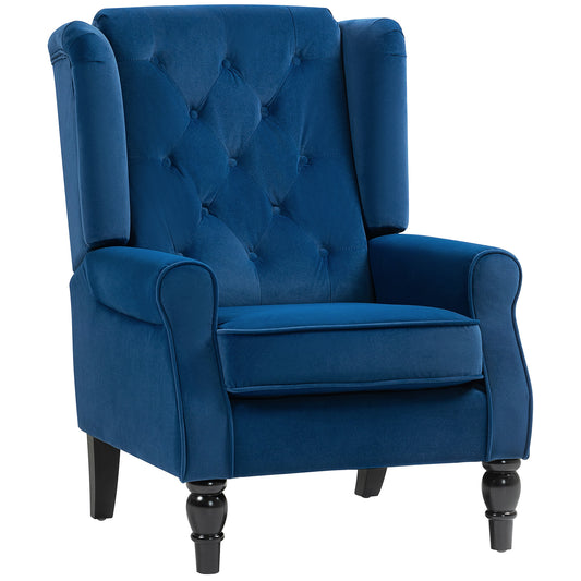 Photo of HOMCOM Wingback Accent Chair, Retro Upholstered Button Tufted Occasional Chair for Living Room and Bedroom, Blue in Blue colour on a white background
