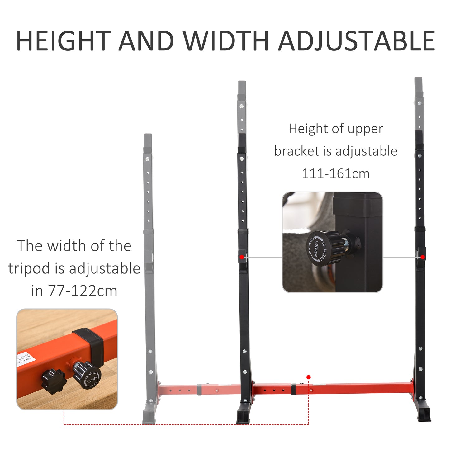 HOMCOM Barbell Rack, Width and Height Adjustable Dip Stand, Bench Press Rack for Home Gym Weight Lifting Fitness Workout, Max Load 150kg