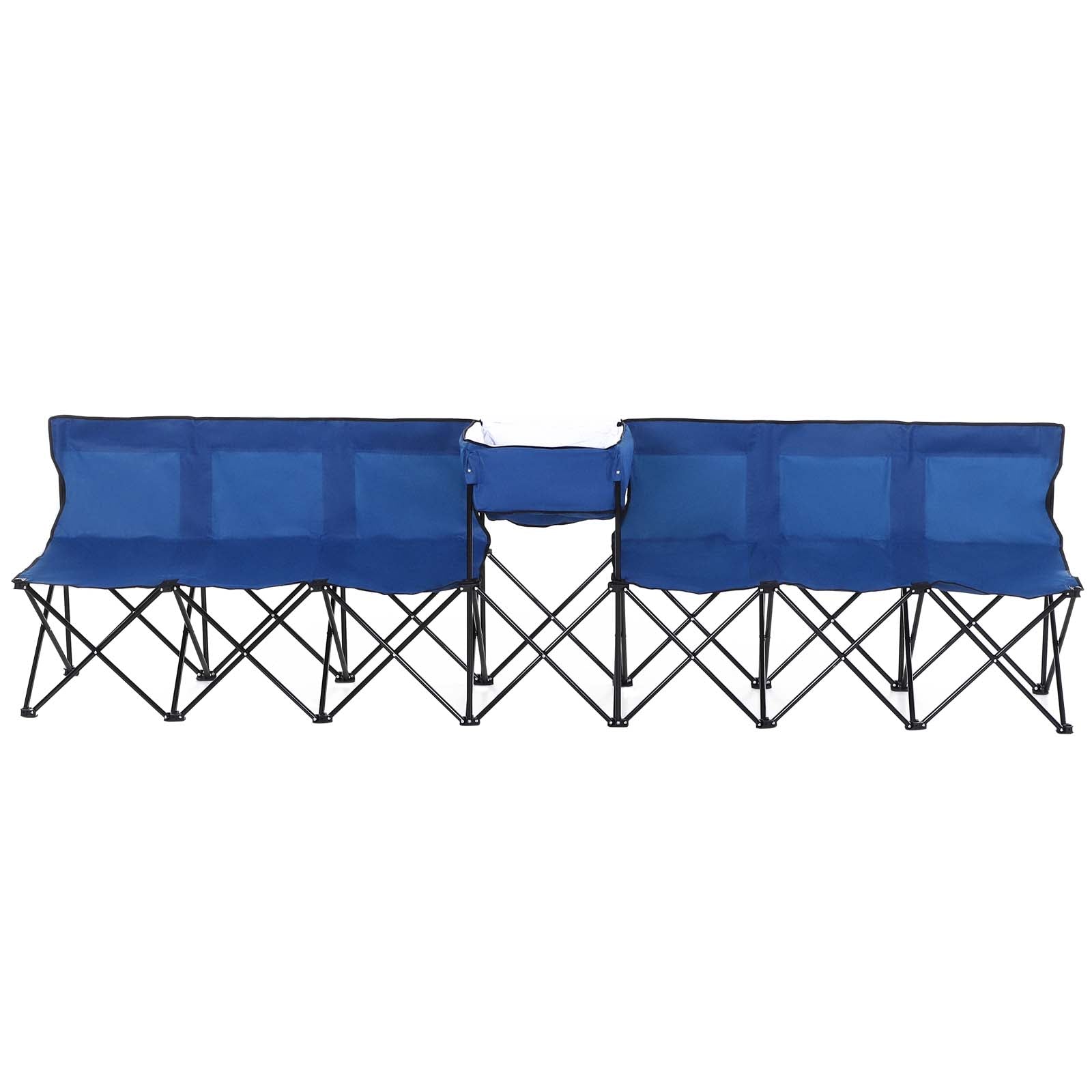Photo of Outsunny 6 Seat Folding Sports Bench Portable Sports Team Bench Spectator Chair with Cooler Bag and Carrying Bag for Outdoor Picnic Camping - Blue in Blue colour on a white background