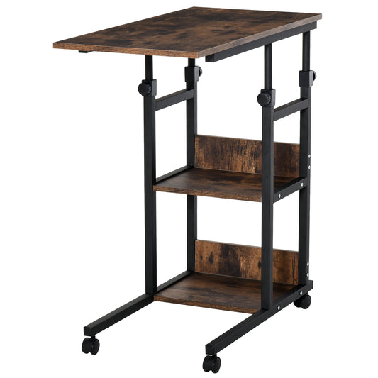 Photo of HOMCOM C-Shaped Side Table Industrial Mobile Rolling End Desk with 3-Tier Storage Shelving, Adjustable Height, Wheels in Wheels colour on a white background