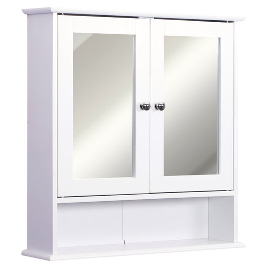 Photo of kleankin Wall-mounted Bathroom Cabinet Mirror Door Organiser Storage Shelves Living Room White in White colour on a white background