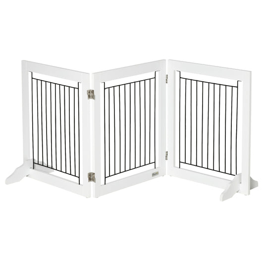 Photo of PawHut Foldable Pet Gate, with Three Panels & Two Support Feet - White in White colour on a white background