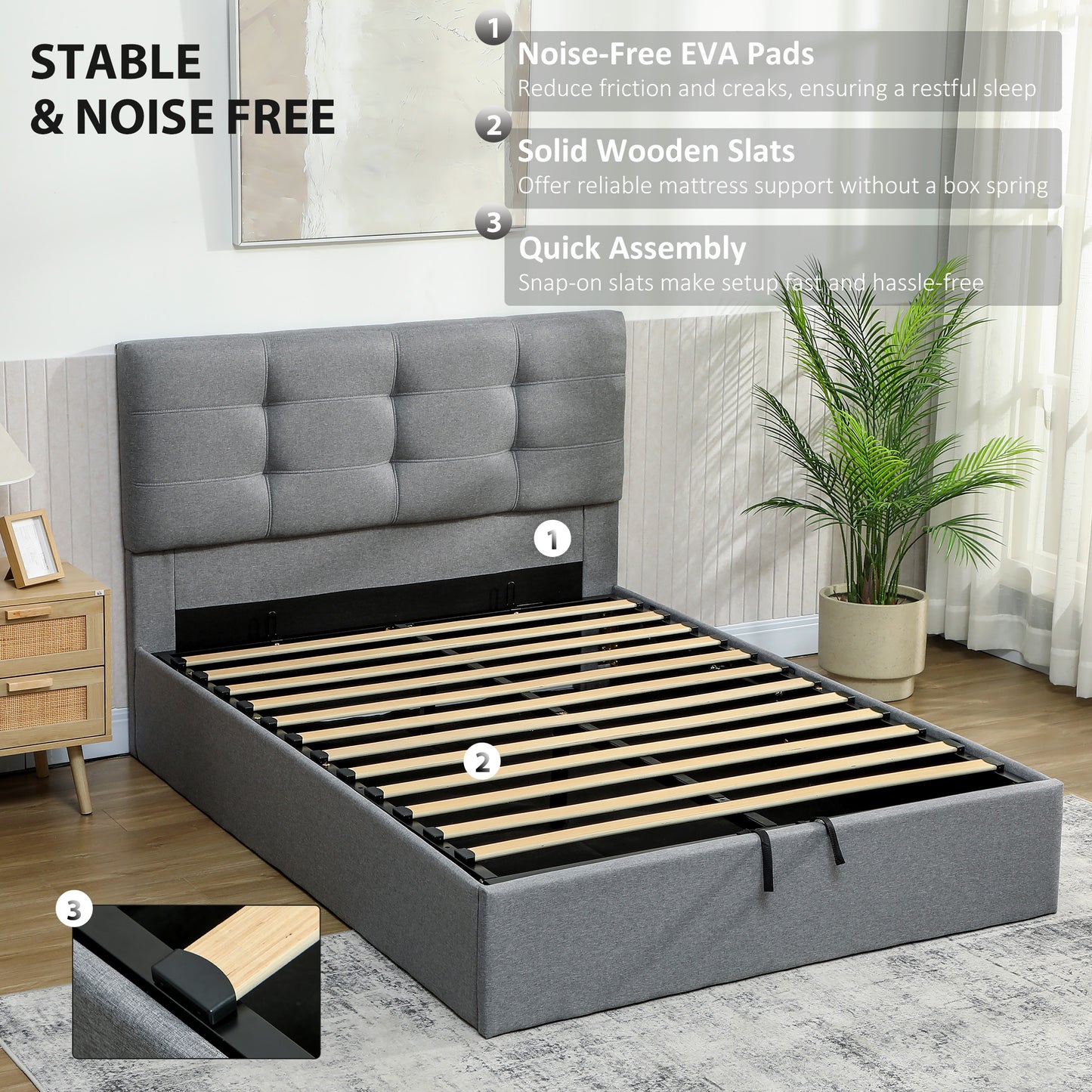 HOMCOM 4ft6 Double Ottoman Bed with Gas Lift Storage - Grey