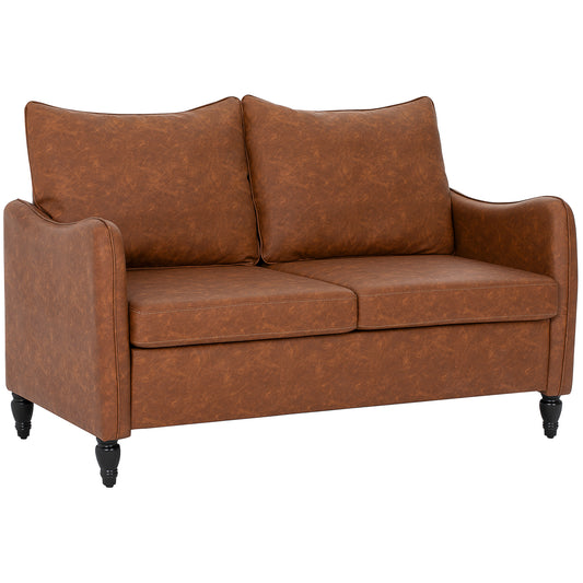 Photo of HOMCOM Faux Leather Marble-Effect Two-Seater Sofa - Brown in Brown colour on a white background