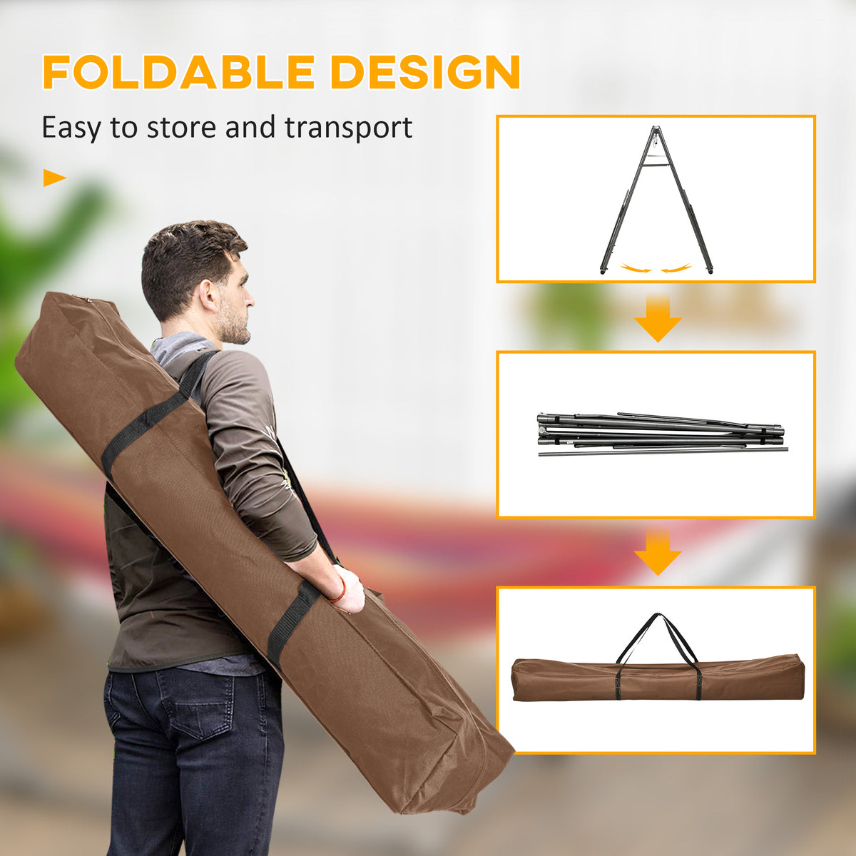 Outsunny 3 in 1 Foldable Hammock Stand, Portable Hanging Chair Stand with Metal Frame, Clothes Drying Rack, Load Capacity 120kg, for Patio, Garden, Fits 8.9ft Hammocks, Black