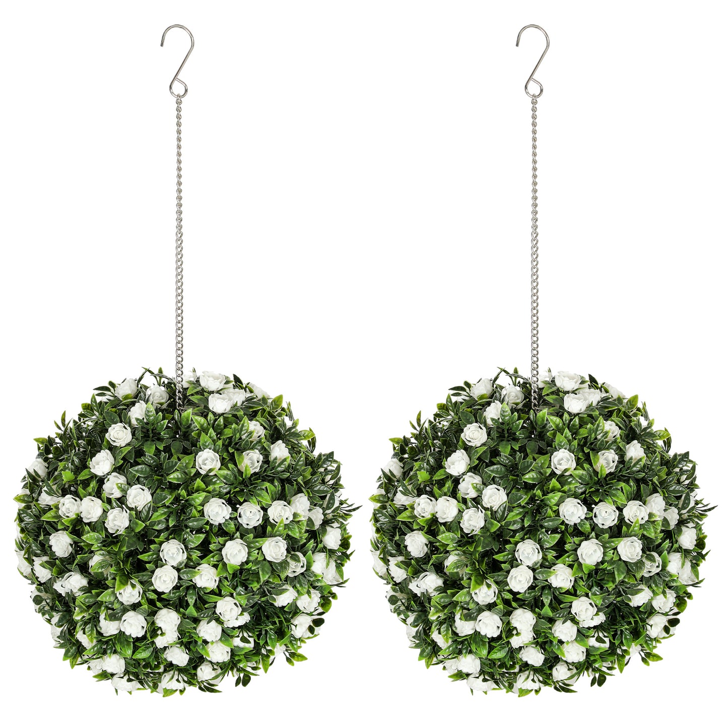 Photo of HOMCOM Set of 2 Decorative Artificial Plants, UV-protected Artificial Plant Topiary Rose Balls, Fake Plants for Home Indoor outdoor Decor, 28cm, White in White colour on a white background