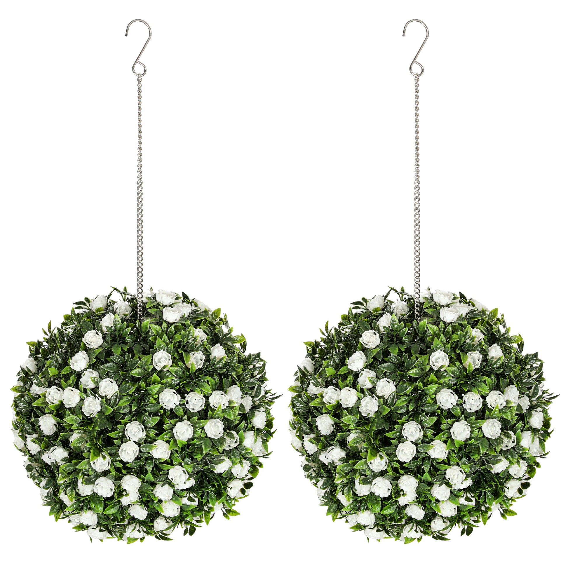 Photo of HOMCOM Set of 2 Decorative Artificial Plants, UV-protected Artificial Plant Topiary Rose Balls, Fake Plants for Home Indoor outdoor Decor, 28cm, White in White colour on a white background