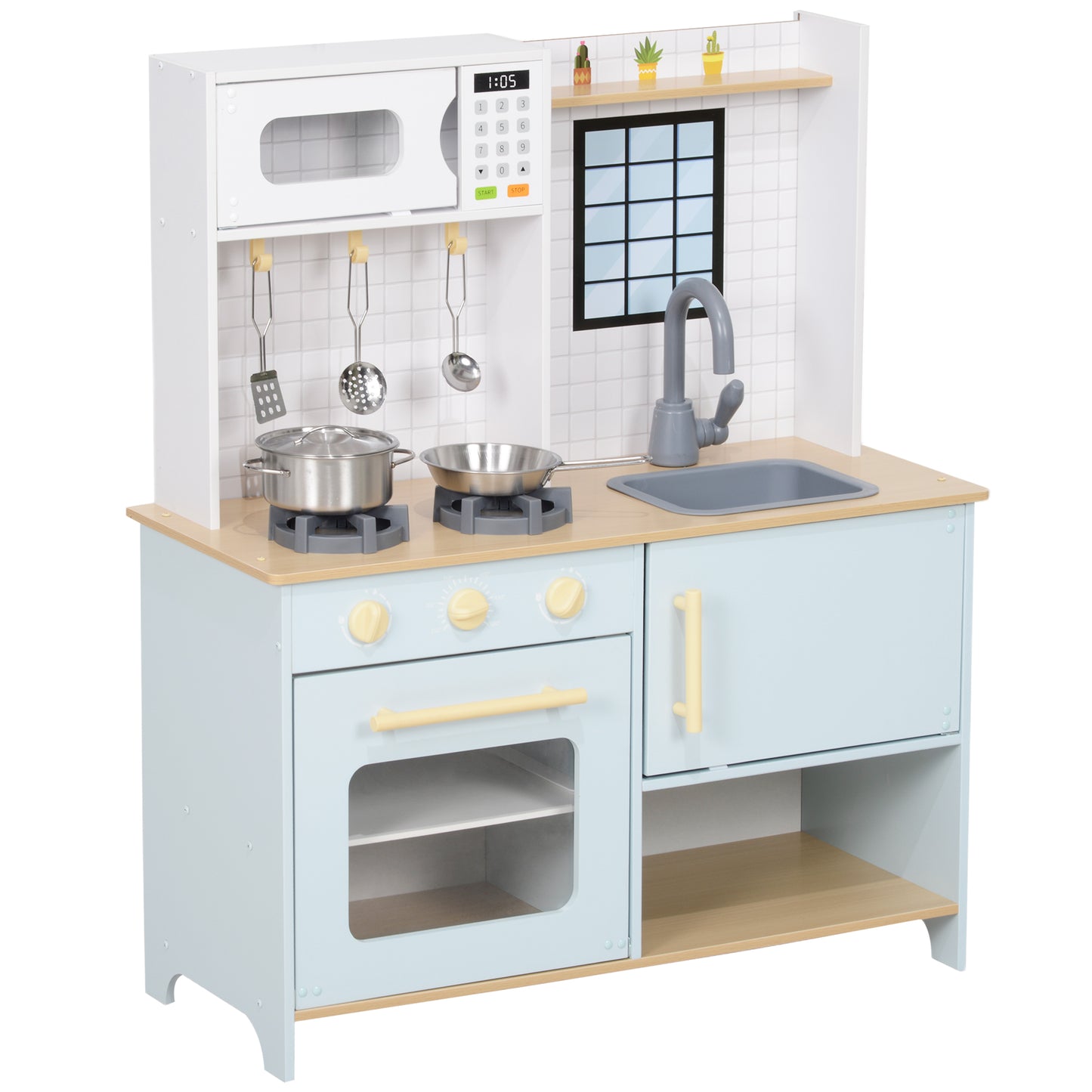 Photo of AIYAPLAY Pretend Play Kitchen, Kids Kitchen Playset with Light & Sound Stove, Turning Knobs, Cooking Accessories in Accessories colour on a white background